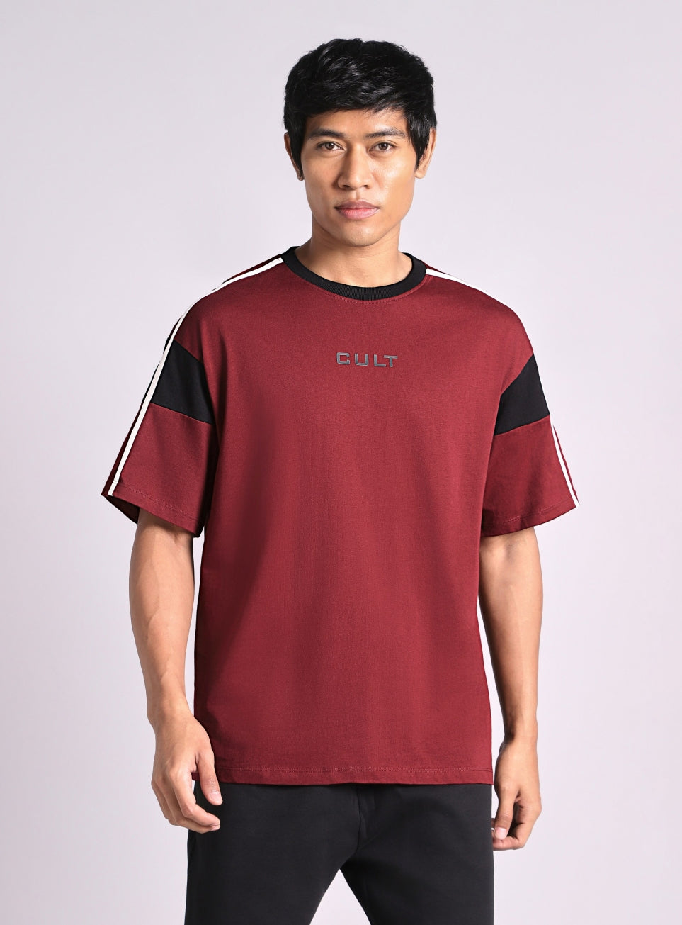 Men's Maroon Colorblock Panel T-shirt