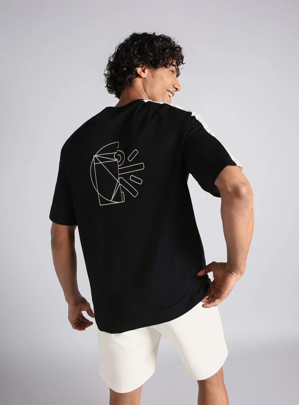 Men's Black V-Man Motion Panel Oversized Fit T-shirt