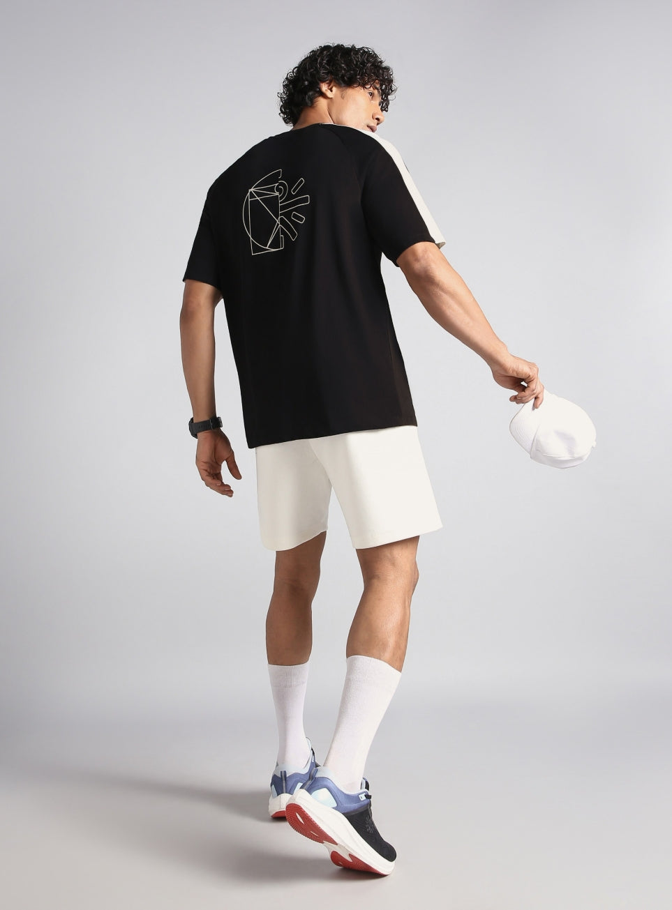 Men's Black V-Man Motion Panel Oversized Fit T-shirt