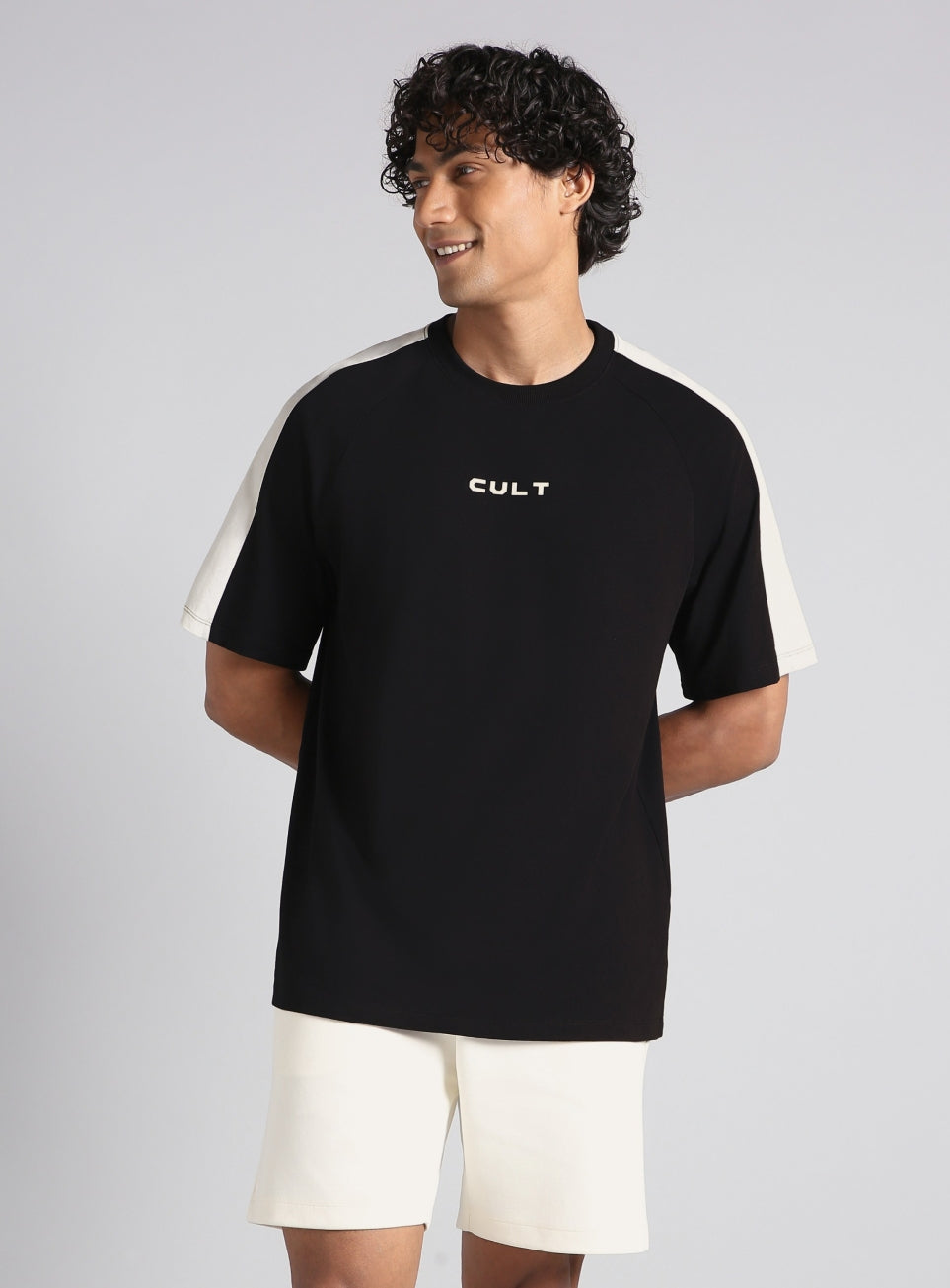 Men's Black V-Man Motion Panel Oversized Fit T-shirt