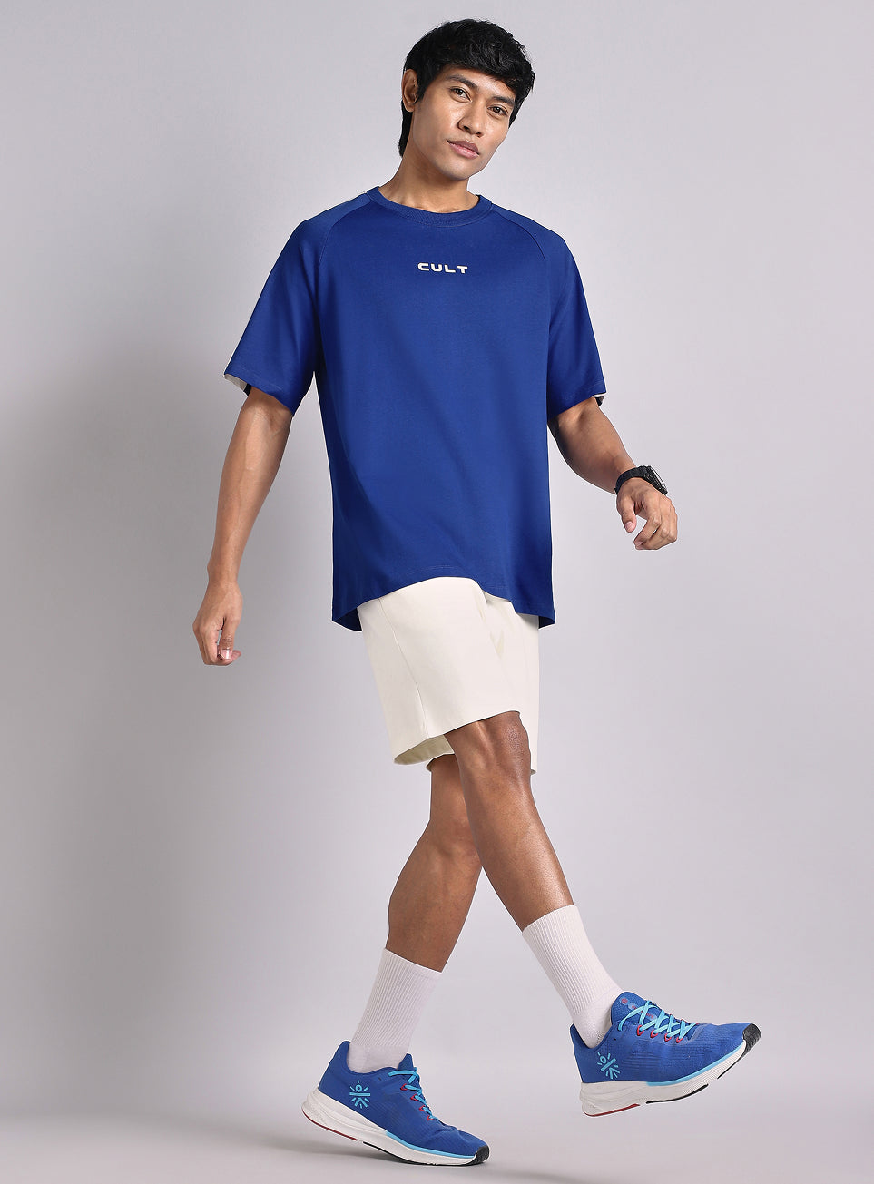 Men's Blue V-man Motion panel Oversized fit T-shirt