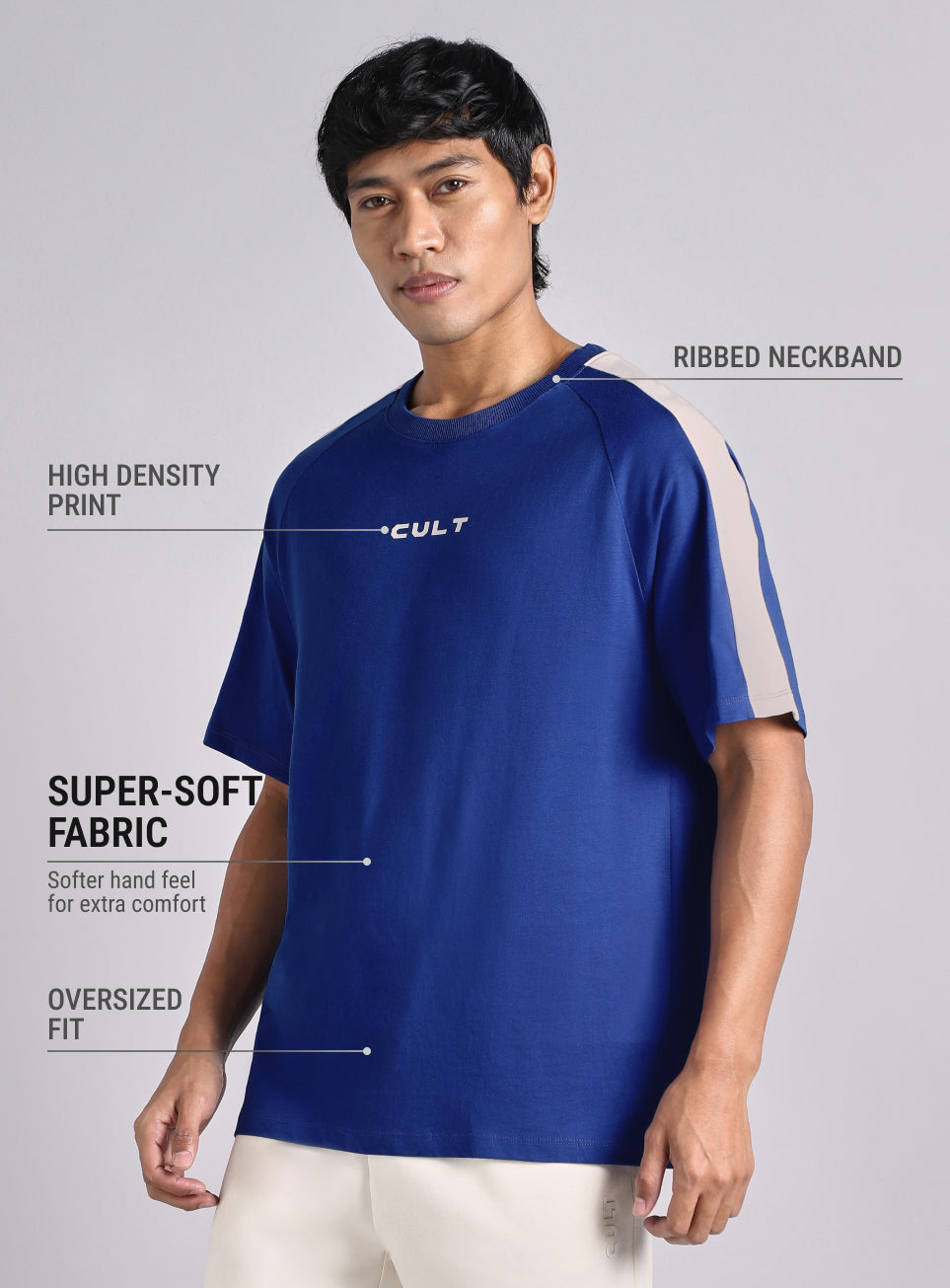 Men's Blue V-man Motion panel Oversized fit T-shirt