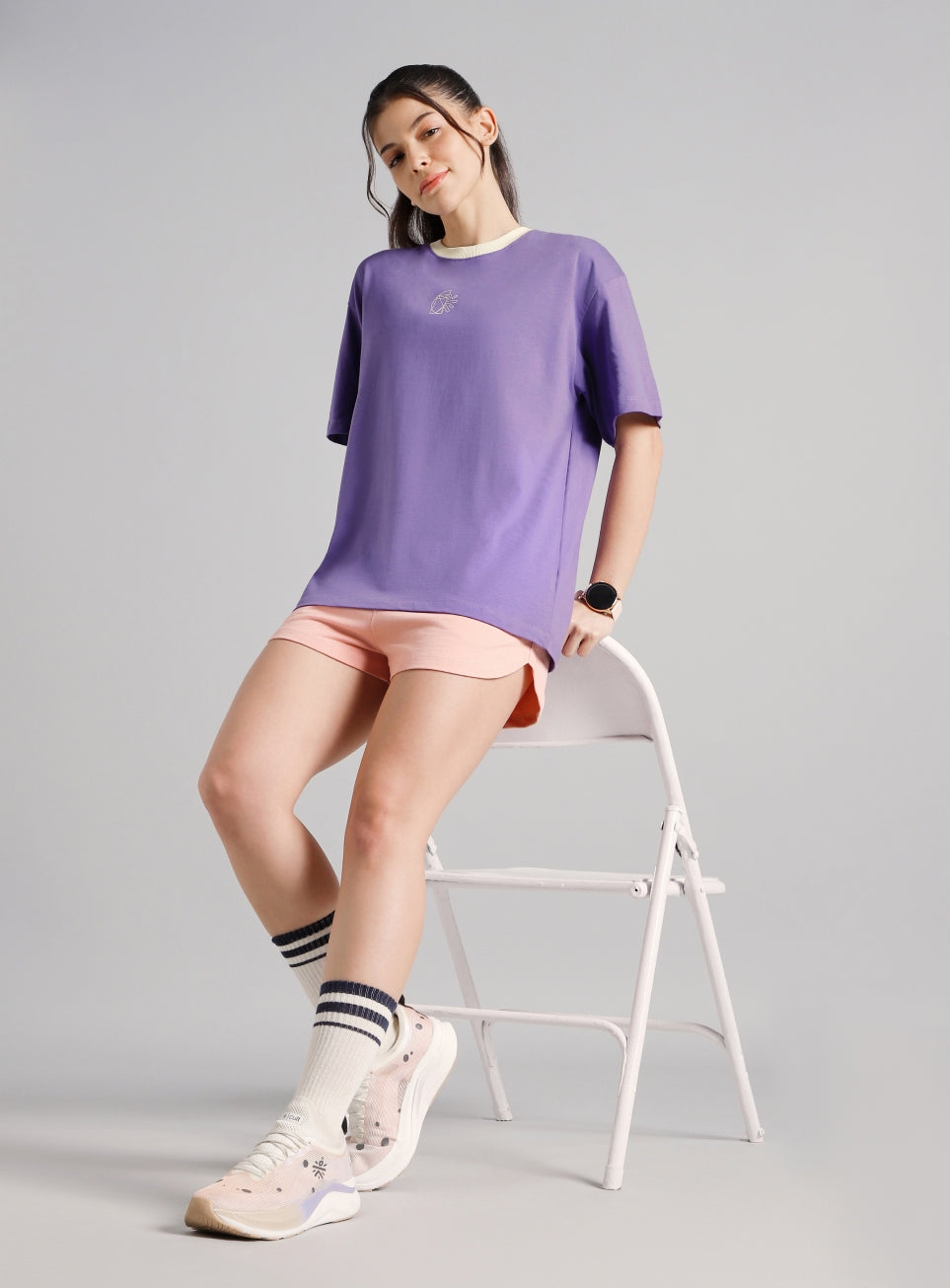 Women's Purple Cult Logomania Print Oversized Fit T-shirt