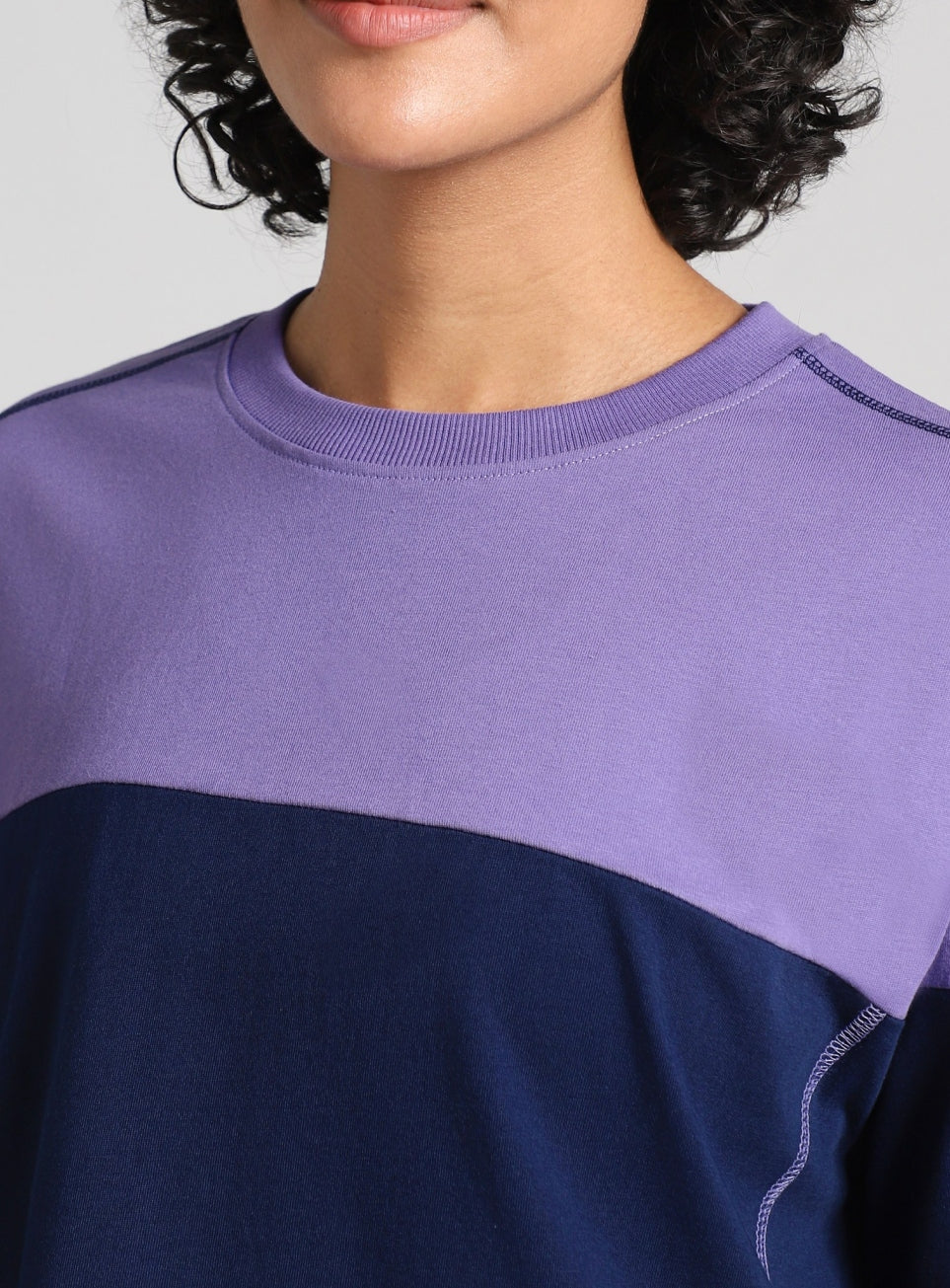 Women's Purple Colourblocked Boxy Fit T-shirt