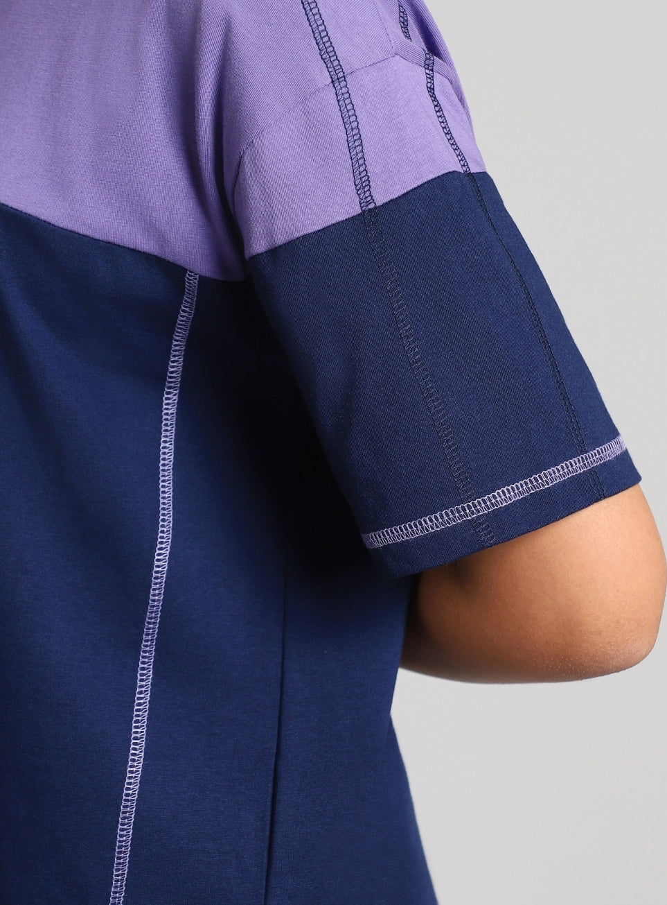 Women's Purple Colourblocked Boxy Fit T-shirt