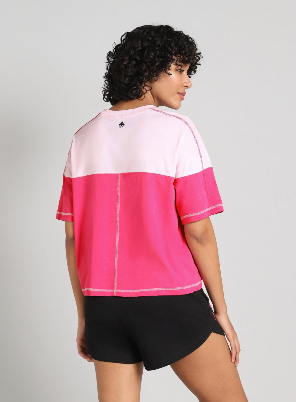 Women's Pink Colourblocked Boxy Fit T-shirt