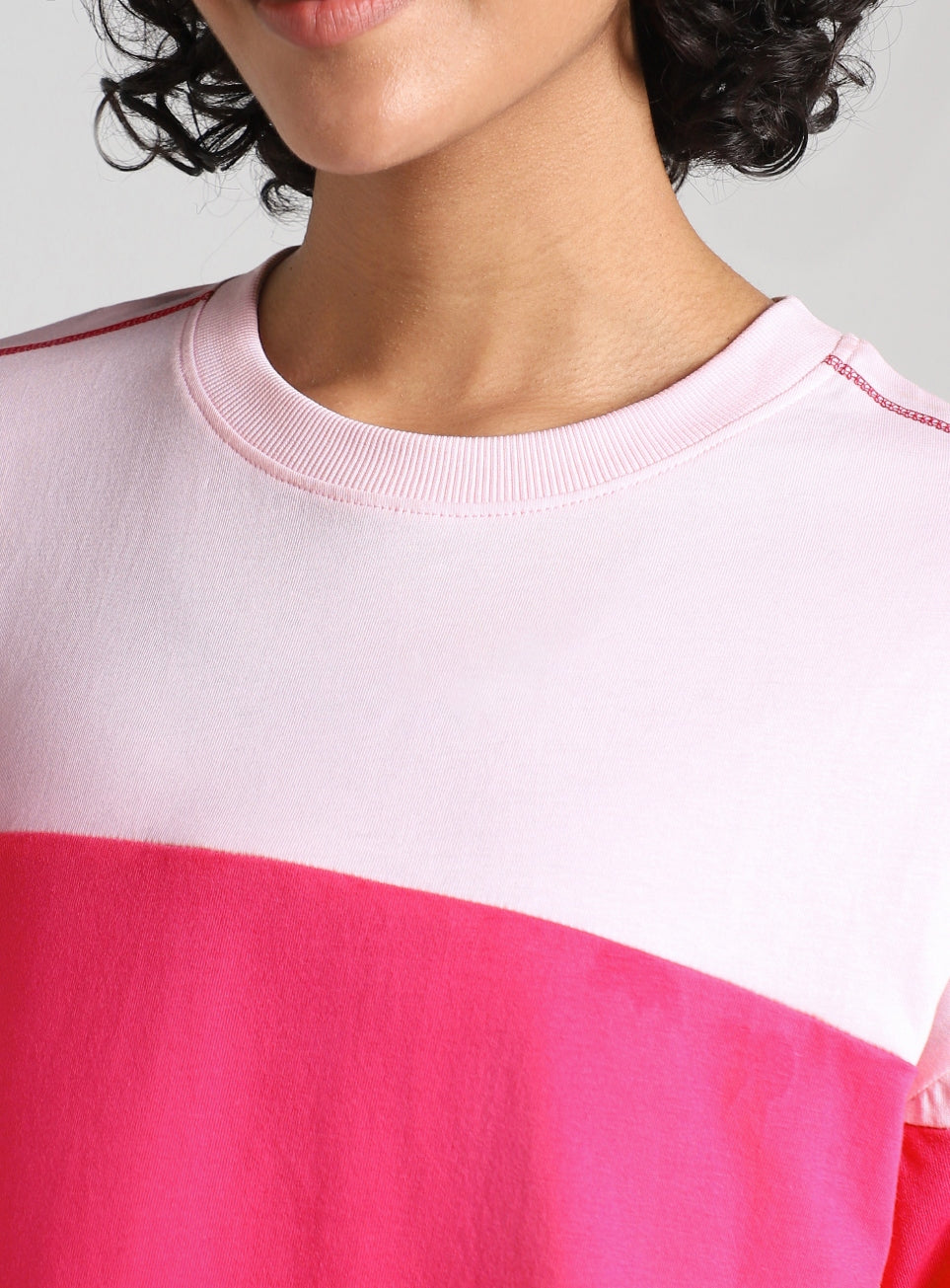 Women's Pink Colourblocked Boxy Fit T-shirt