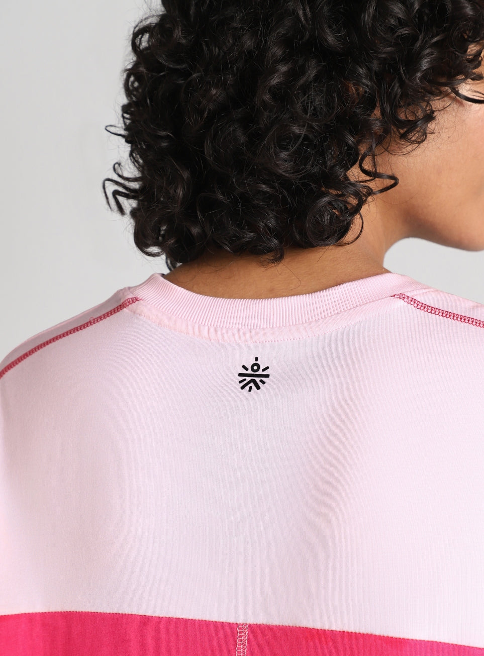 Women's Pink Colourblocked Boxy Fit T-shirt