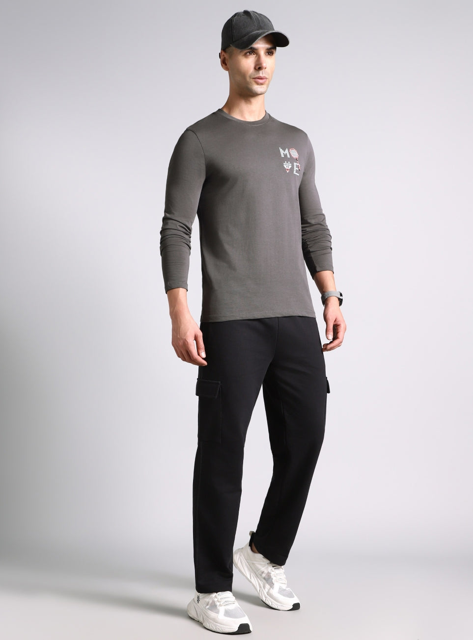 Men's Grey Courtside Print Full Sleeve T-shirt