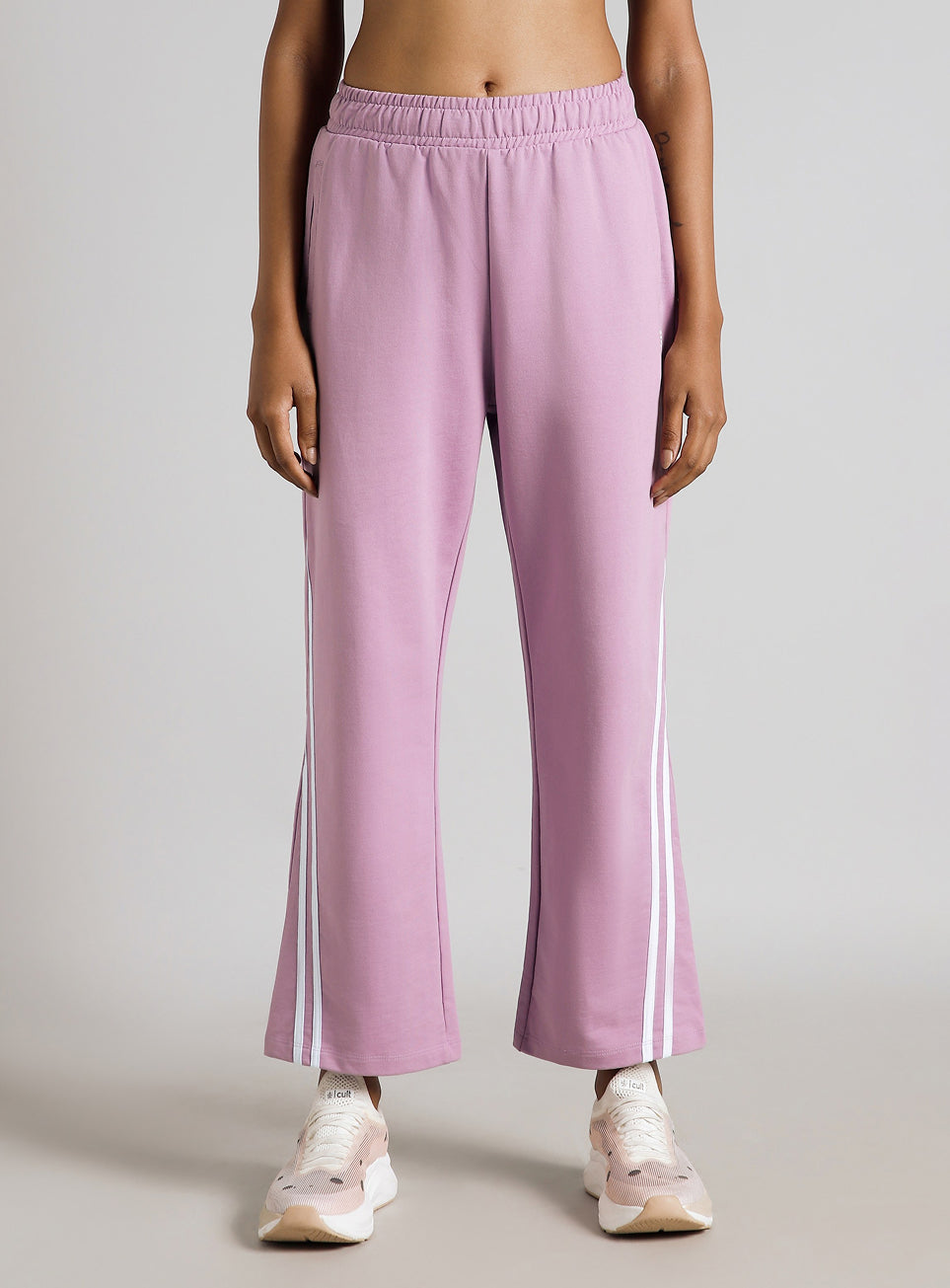 Women's Pink Contrast Edge Straight Fit Trackpants