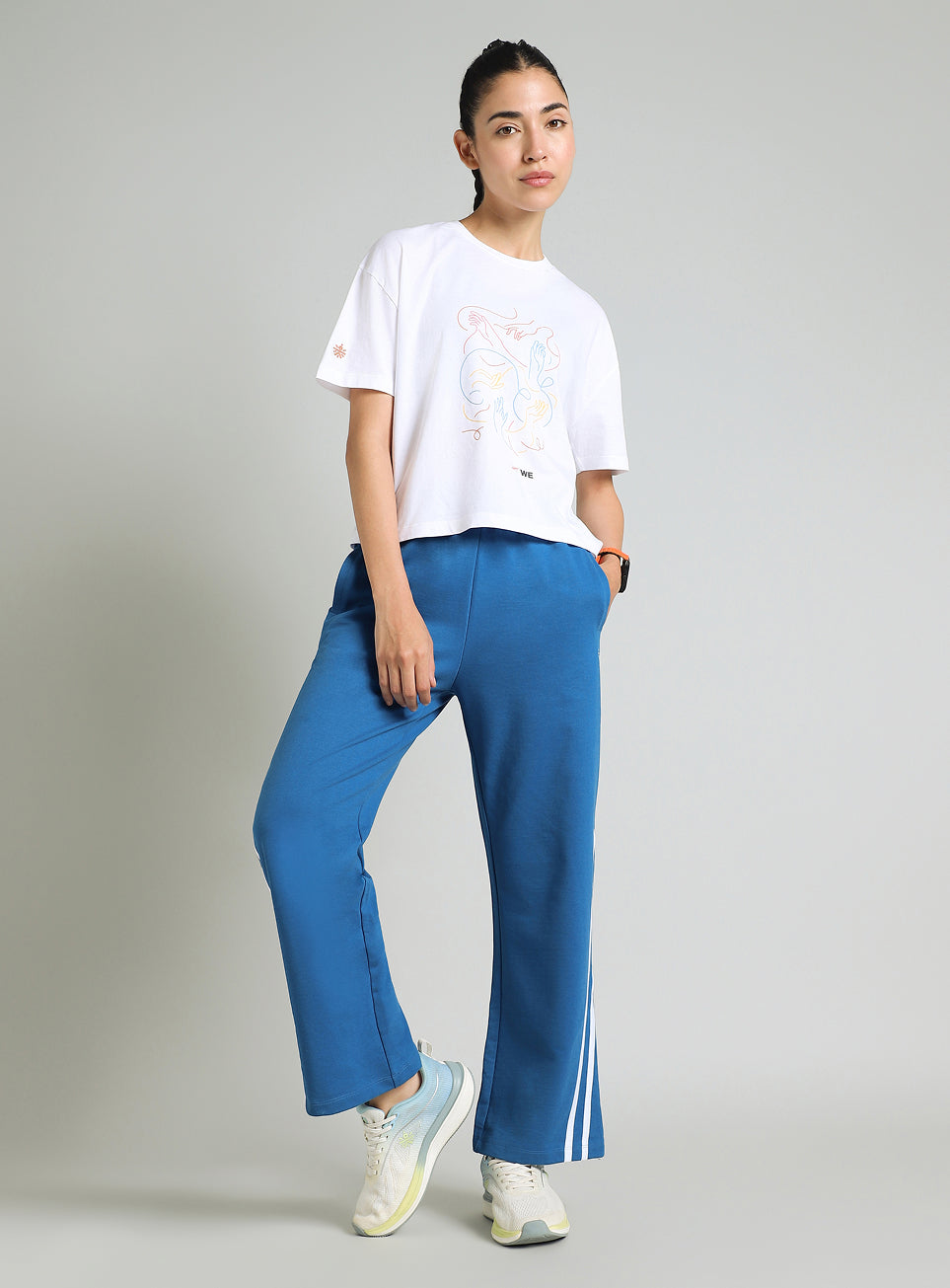 Women's Blue Contrast Edge Straight Fit Trackpants