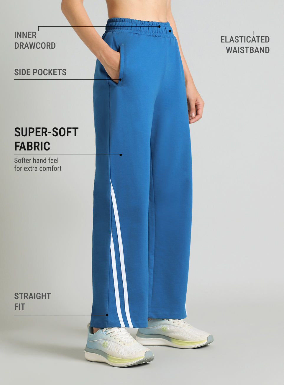 Women's Blue Contrast Edge Straight Fit Trackpants