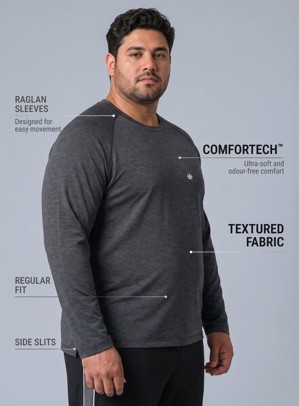 Men's Dark Grey Training Essential COMFORtech Plus Size T-shirt