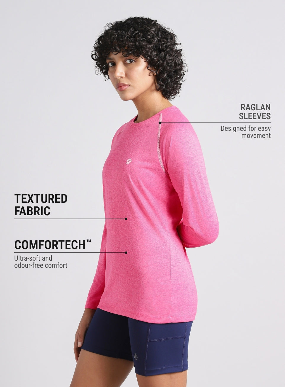 Women's Pink Active Day COMFORtech Full Sleeve T-shirt