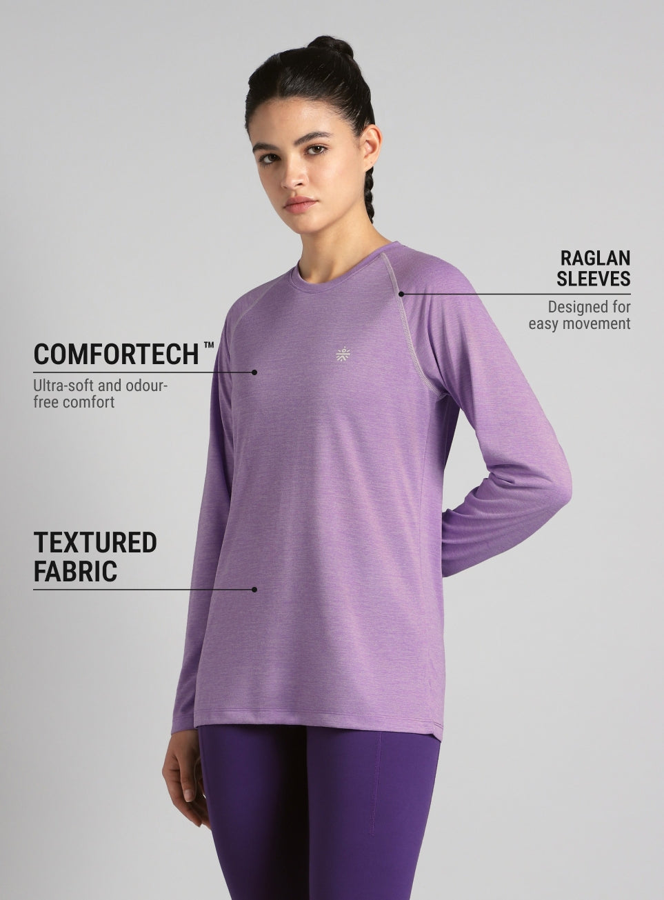 Women's Purple Active Day COMFORtech Full Sleeve T-shirt