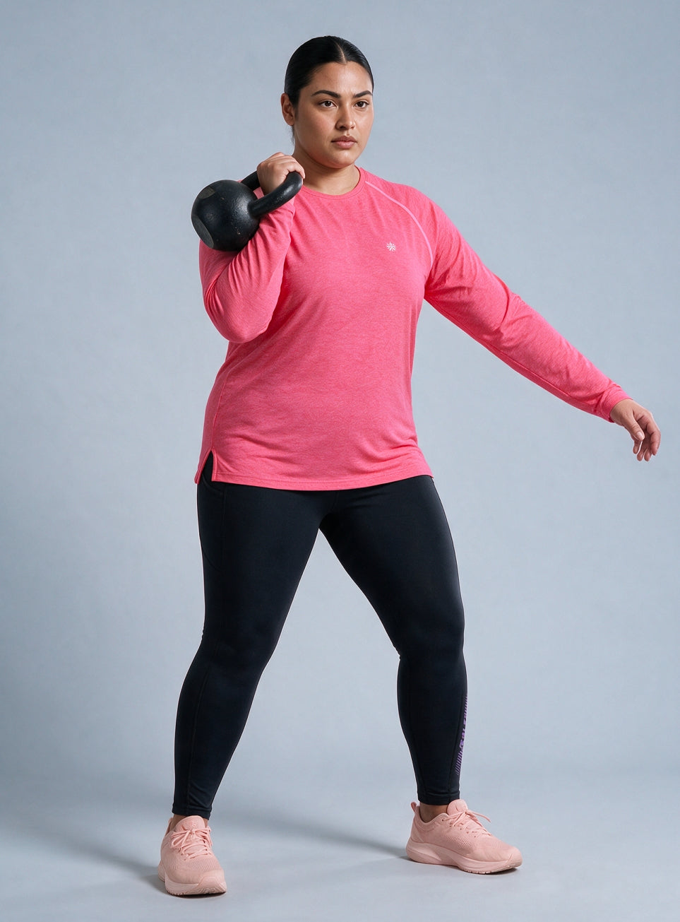 Women's Pink Training Full Sleeve Plus Size COMFORtech T-shirt