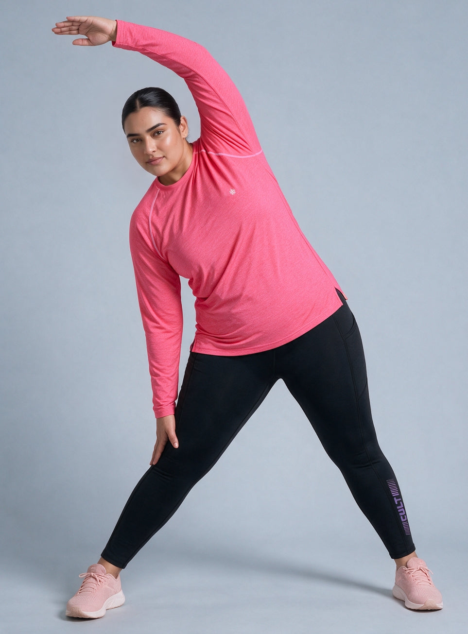 Women's Pink Training Full Sleeve Plus Size COMFORtech T-shirt