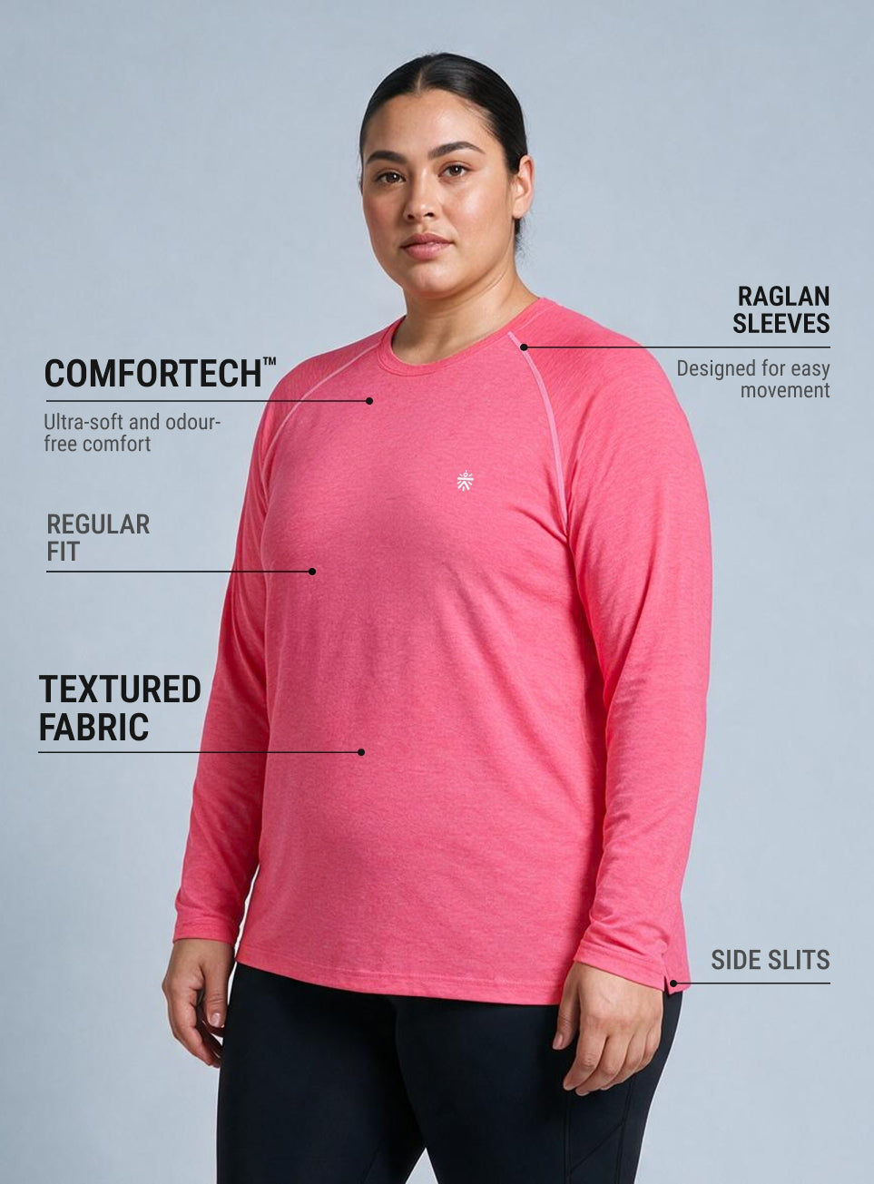 Women's Pink Training Full Sleeve Plus Size COMFORtech T-shirt