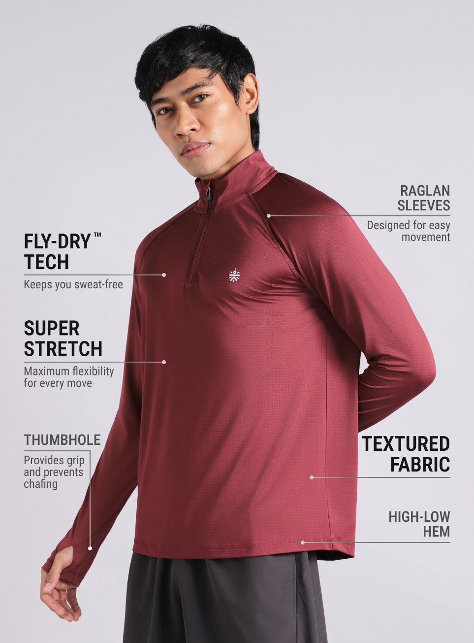 Men's Maroon HIIT Training Form Full Sleeve T-shirt