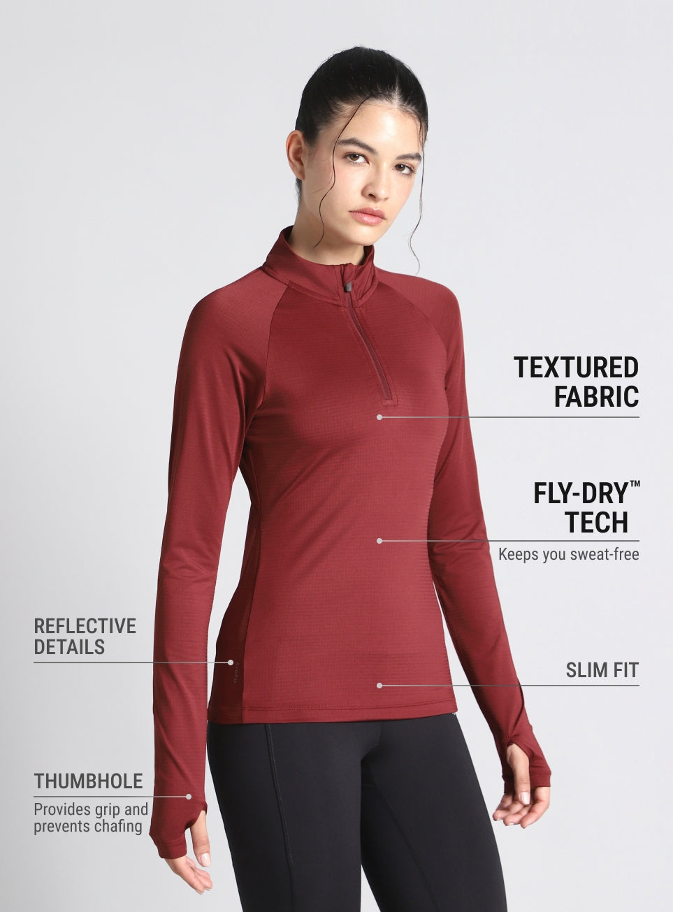 Women's Maroon After Dark Full Sleeve Running T-shirt