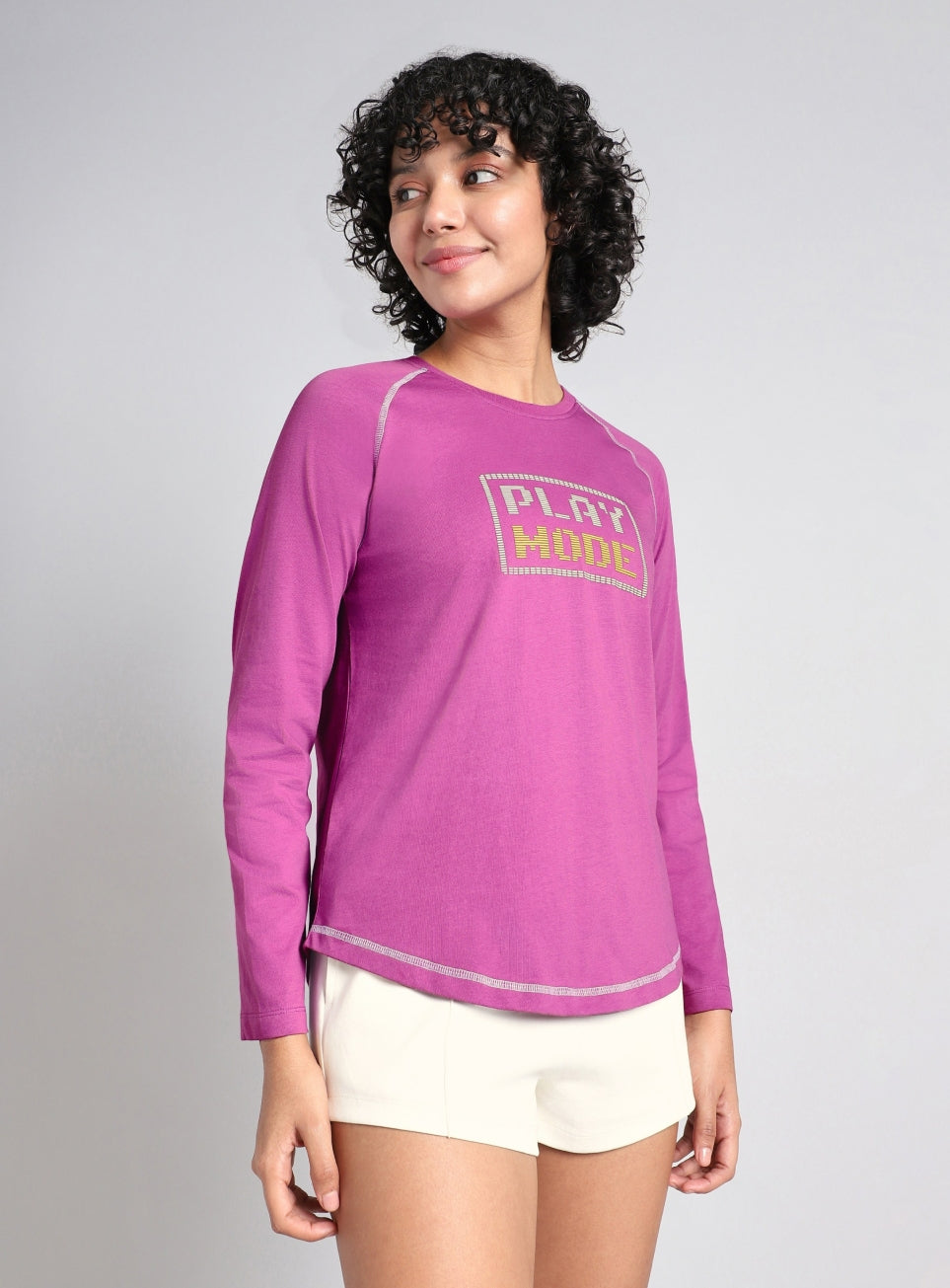 Women's Pink Play Mode Full Sleeve T-shirt