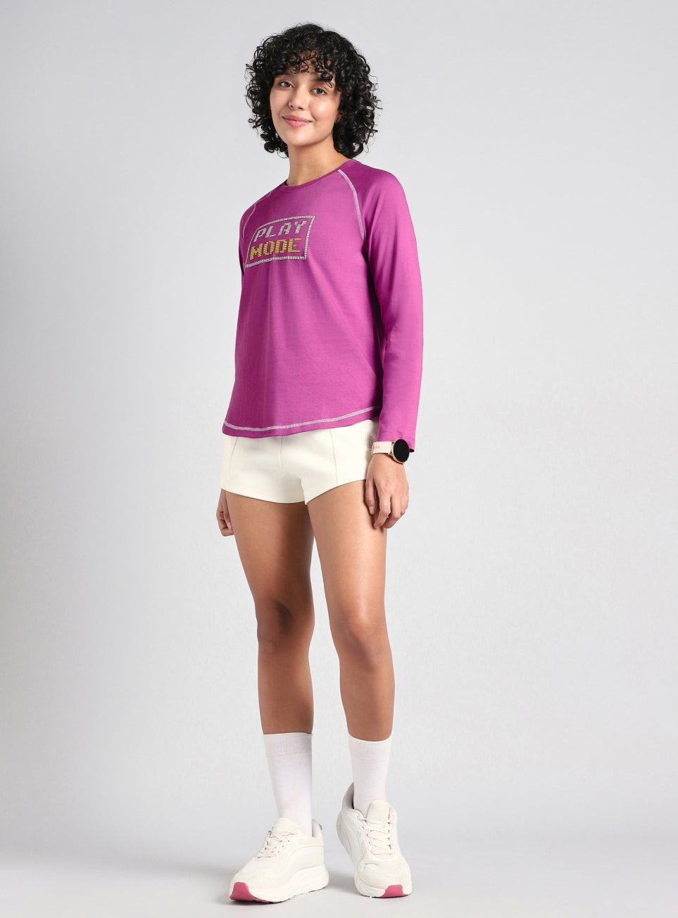 Women's Pink Play Mode Full Sleeve T-shirt