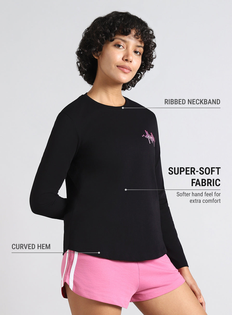 Women's Black Rhythm and Move Print Fullsleeve T-shirt