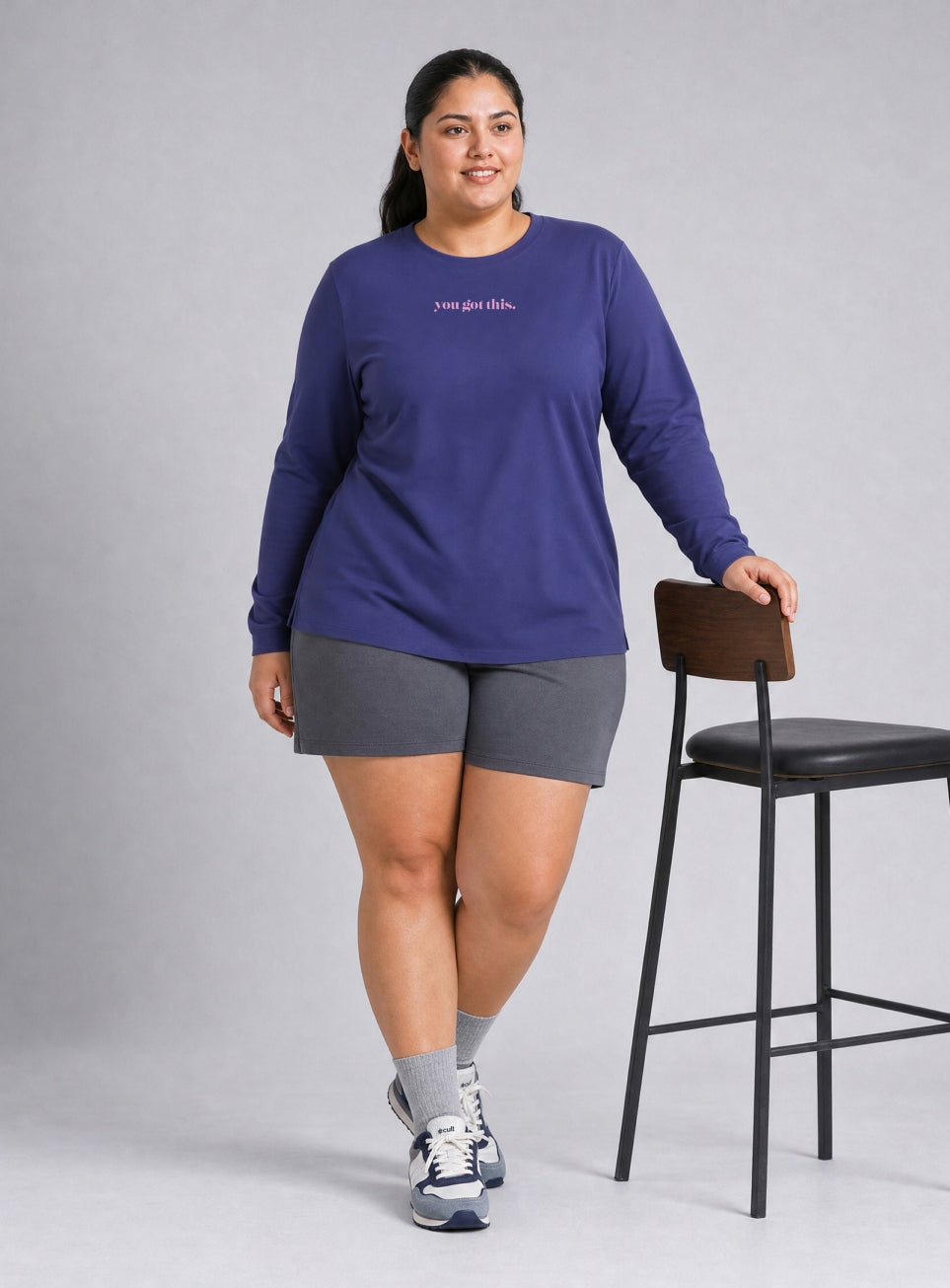 Women's Blue Fullsleeve Printed Plus Size T-shirt