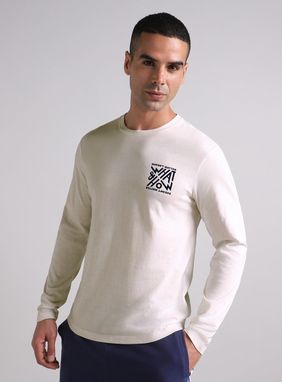 Men's White Cult Graphic Full Sleeve T-shirt