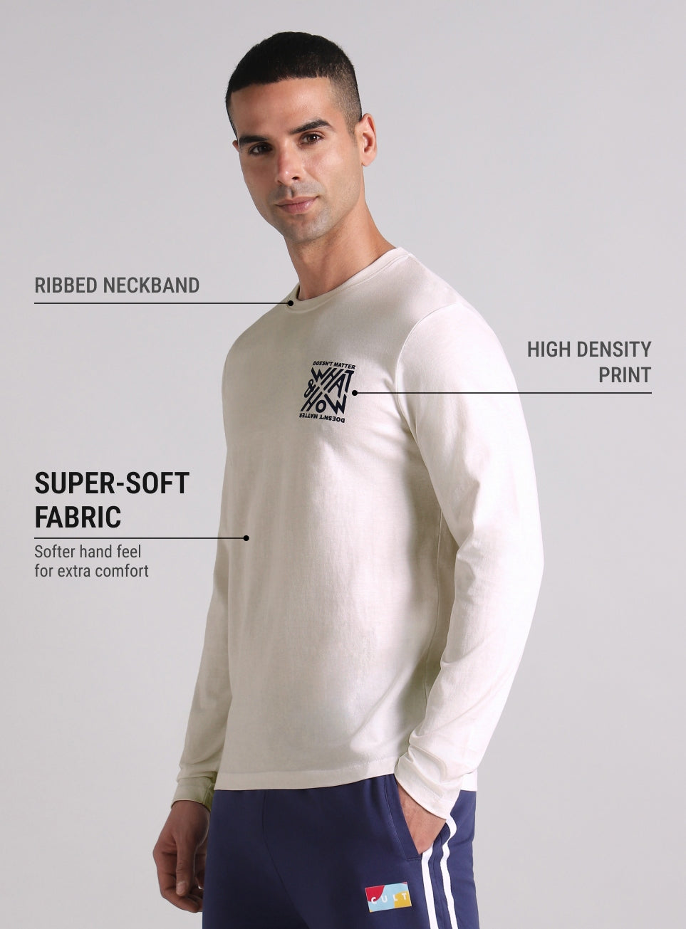 Men's White Cult Graphic Full Sleeve T-shirt