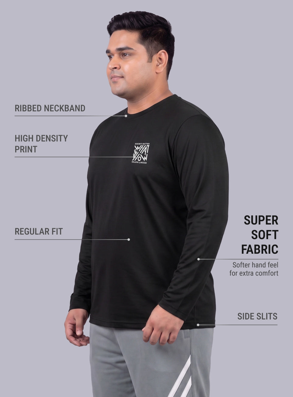 Men's Black Cult Graphic Full Sleeve Plus Size T-shirt