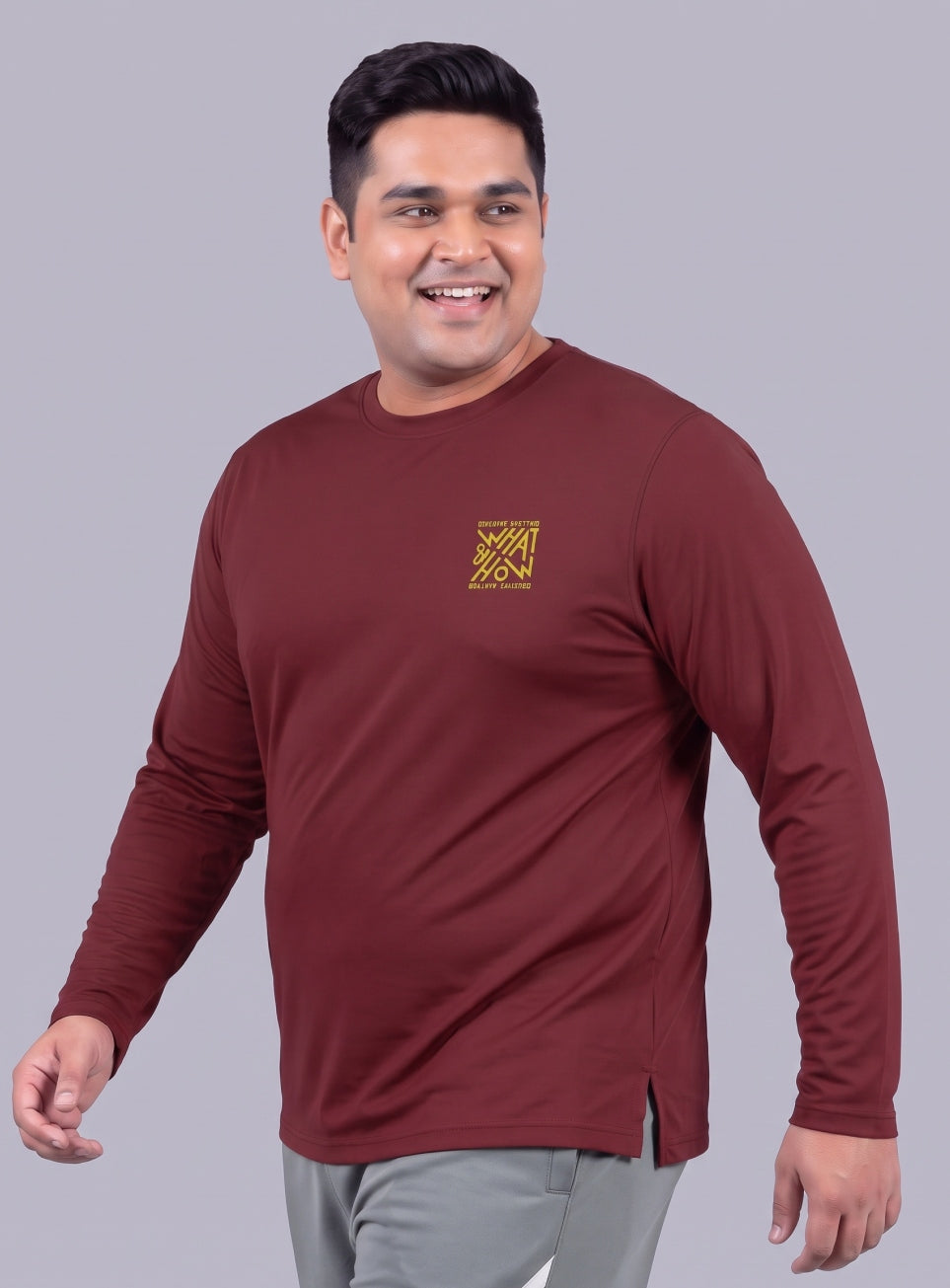 Men's Maroon Cult Graphic Full Sleeve Plus Size T-shirt