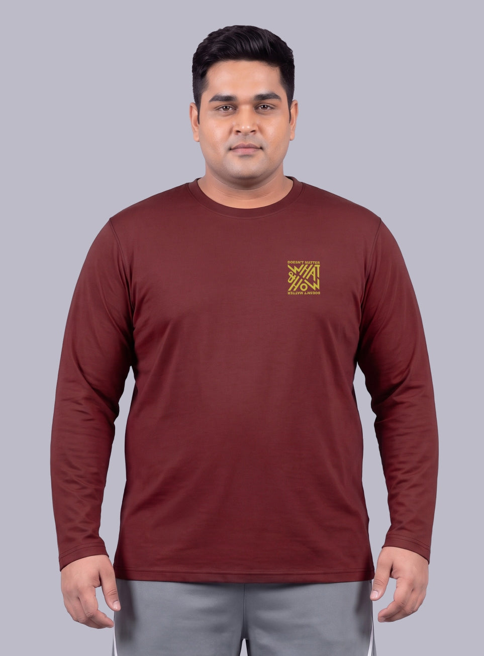 Men's Maroon Cult Graphic Full Sleeve Plus Size T-shirt