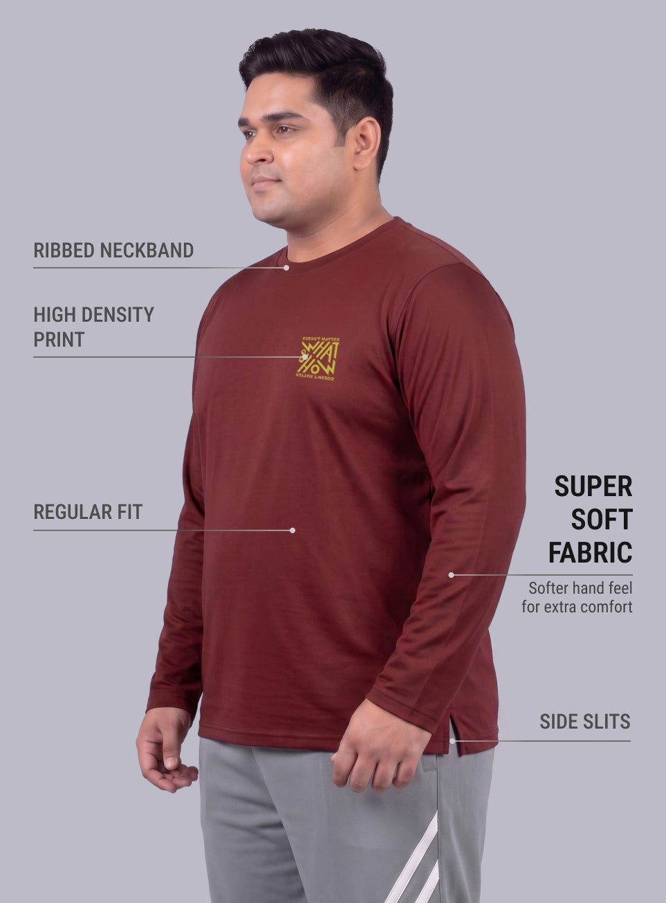 Men's Maroon Cult Graphic Full Sleeve Plus Size T-shirt