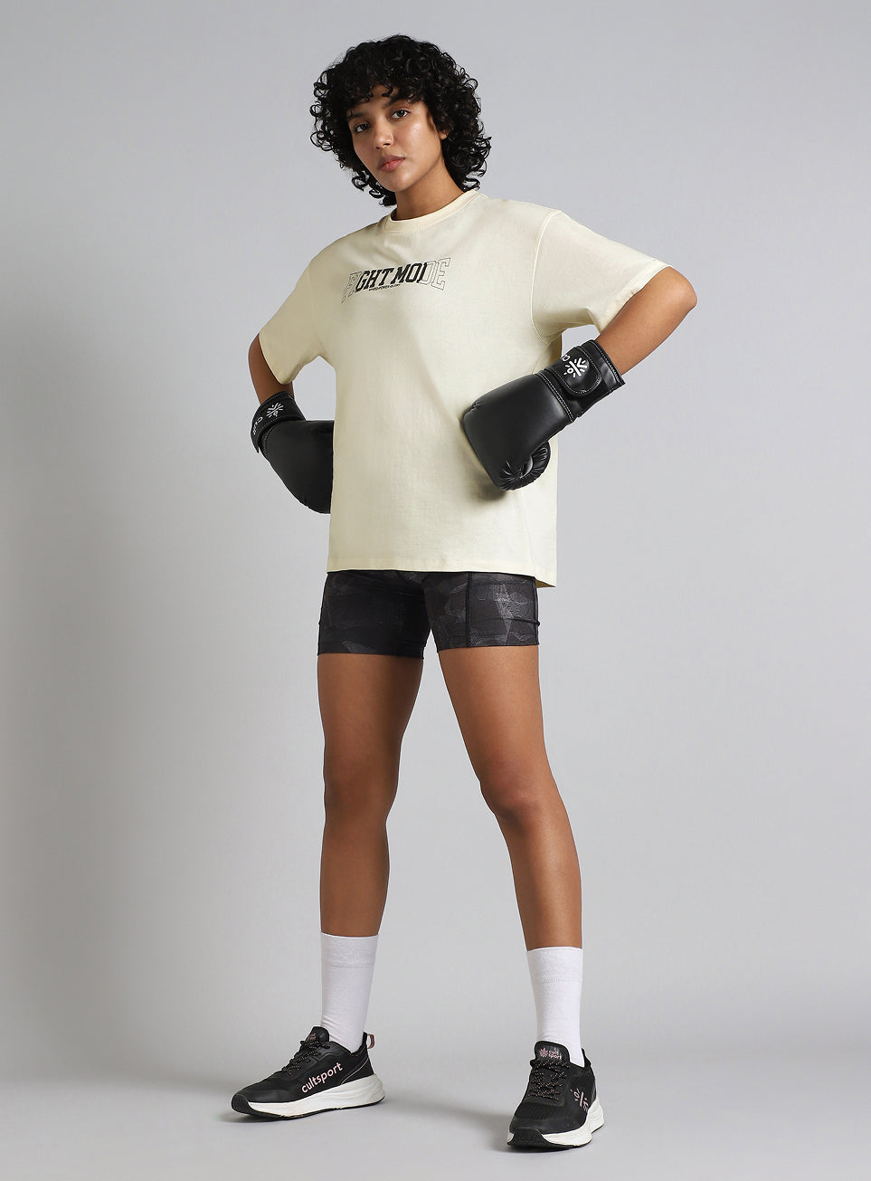 Women's White Fight Mode Combat Training Oversized T-shirt