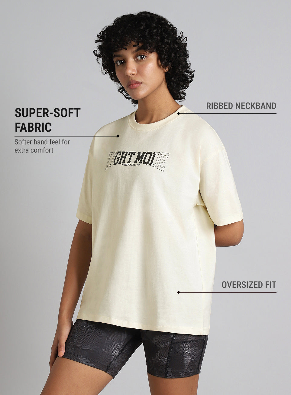 Women's White Fight Mode Combat Training Oversized T-shirt