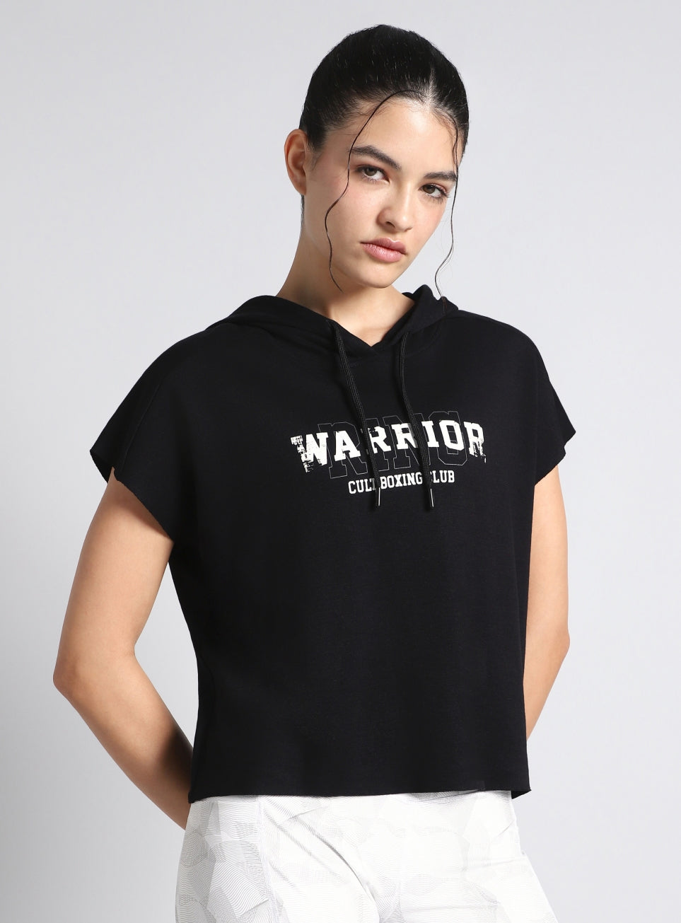Women's Black Combat Training Hoodie Boxy Fit T-shirt