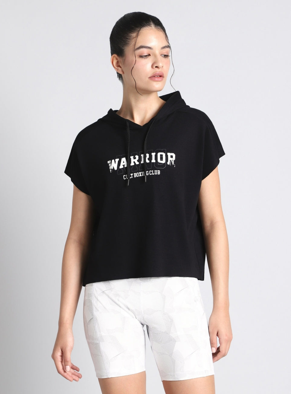 Women's Black Combat Training Hoodie Boxy Fit T-shirt