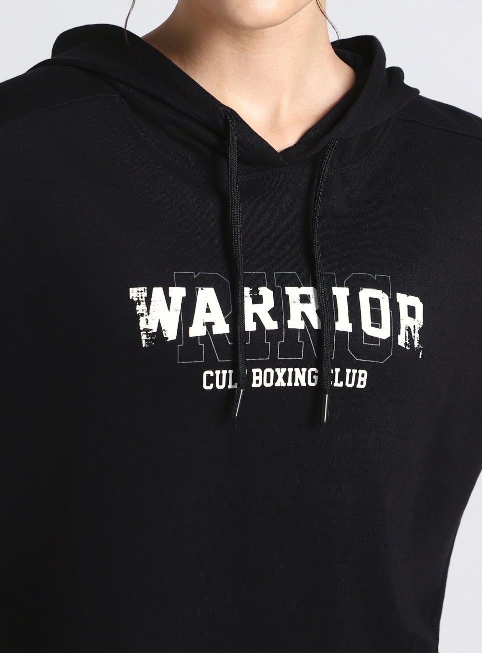 Women's Black Combat Training Hoodie Boxy Fit T-shirt