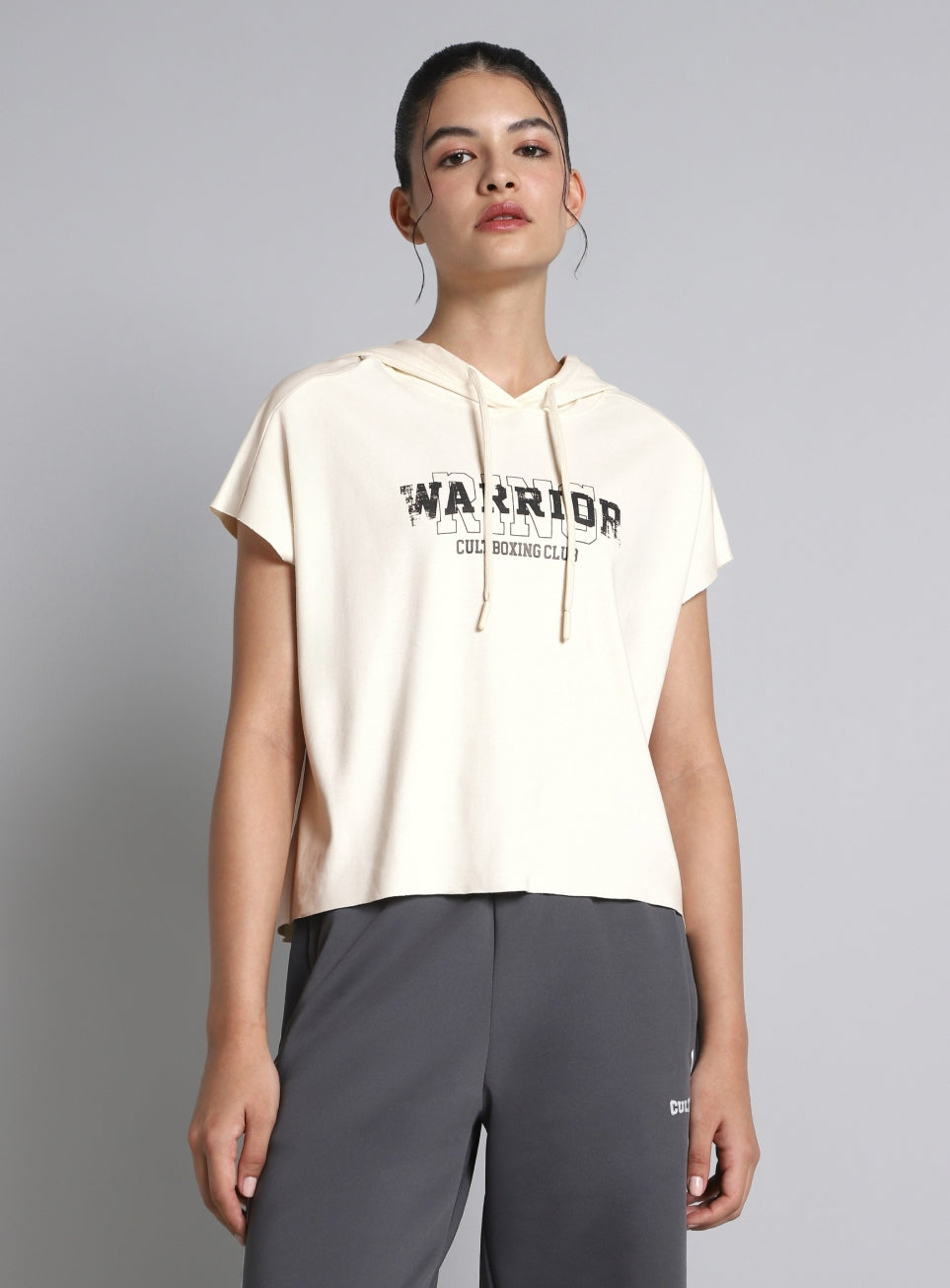 Women's White Combat Training Hoodie Boxy Fit T-shirt