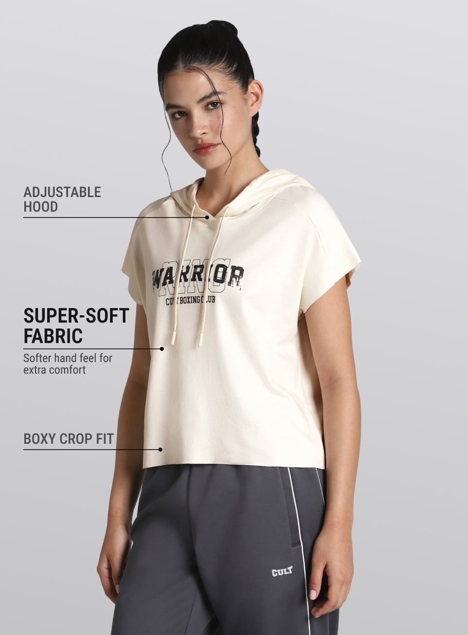 Women's White Combat Training Hoodie Boxy Fit T-shirt