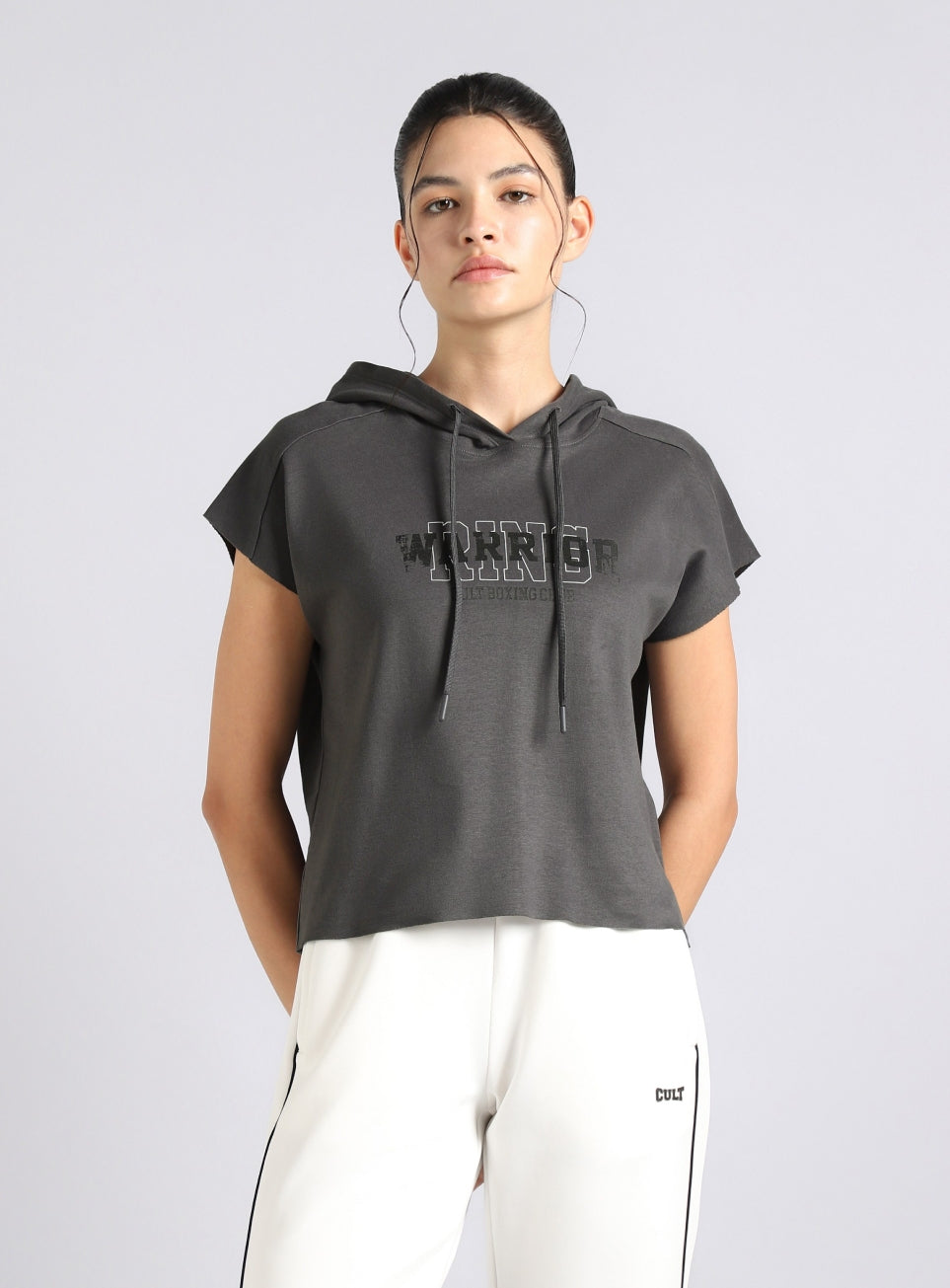 Women's Grey Combat Training Hoodie Boxy Fit T-Shirt