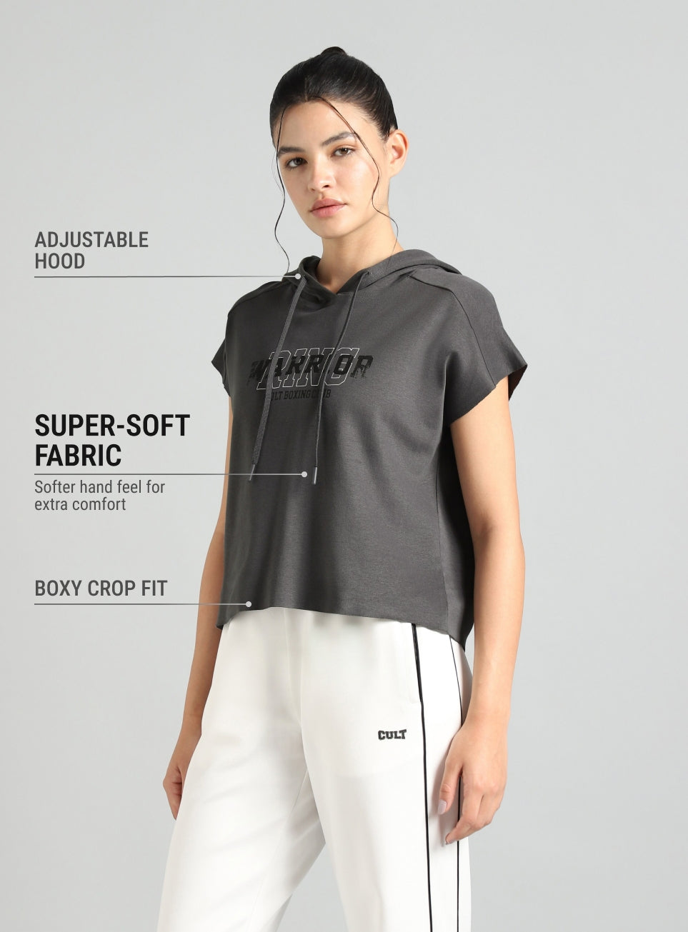 Women's Grey Combat Training Hoodie Boxy Fit T-Shirt