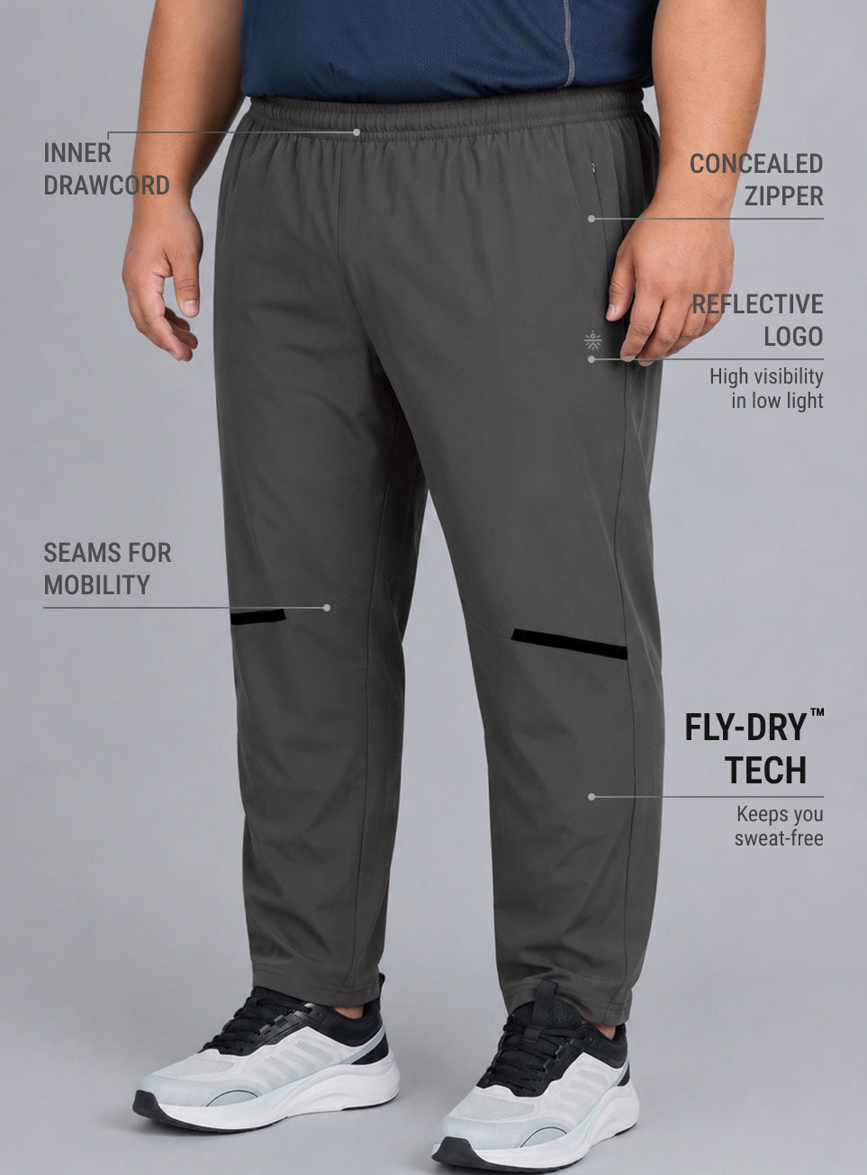 Men's Grey High Impact Plus Size Running Trackpants