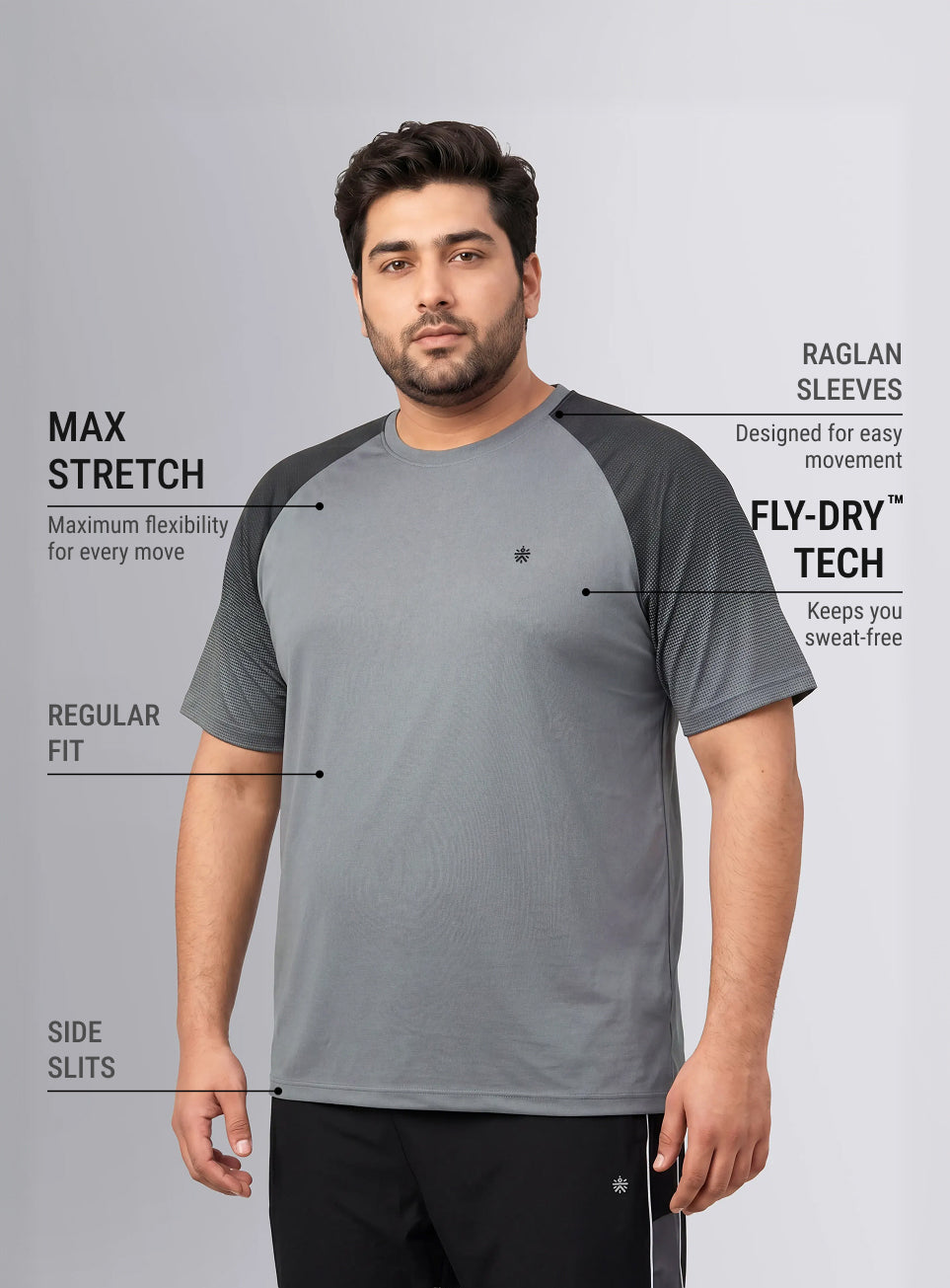 Men's Grey Power Pop Training Plus Size T-Shirt
