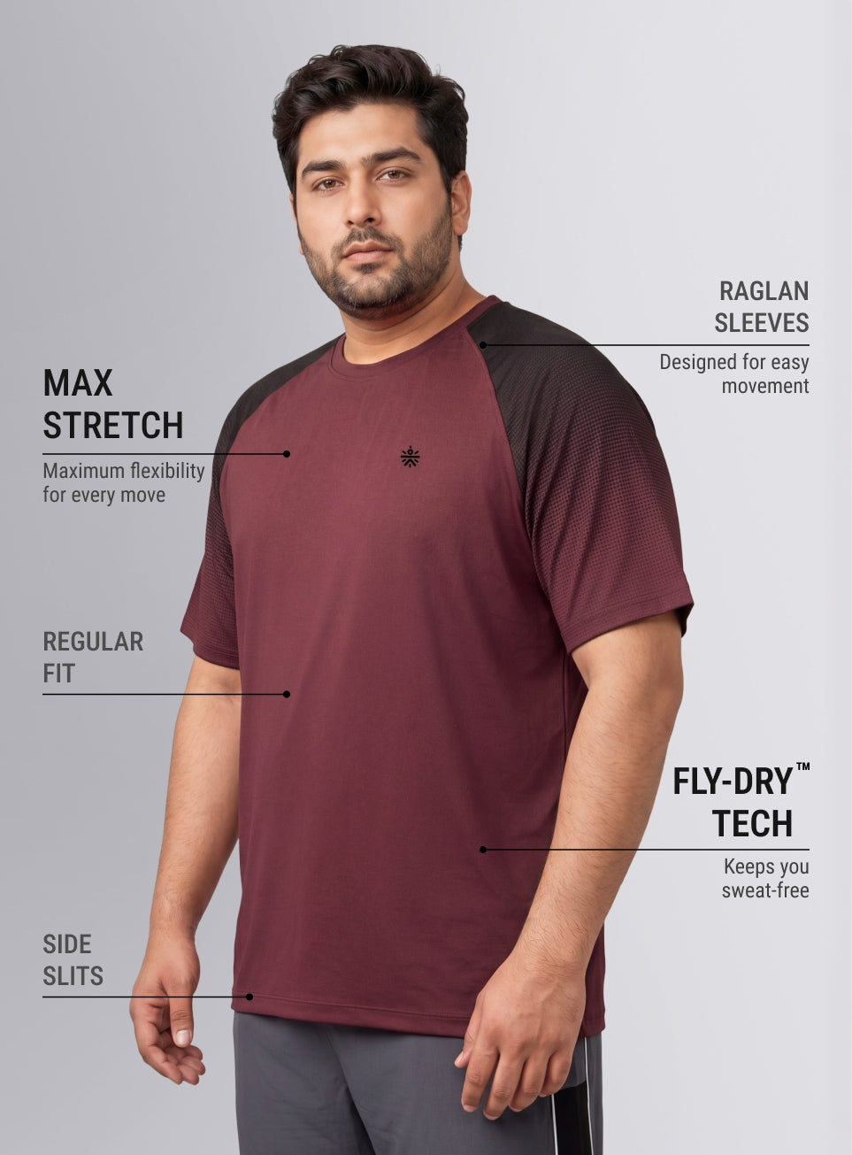 Men's Maroon Power Pop Training Plus Size T-shirt