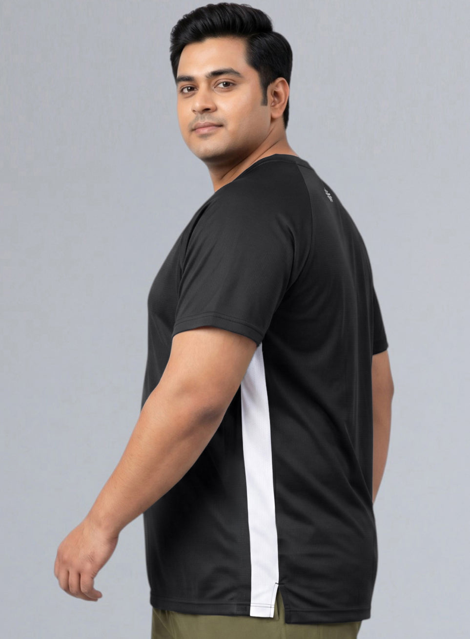 Men's Black Panelled Performance Plus Size T-shirt