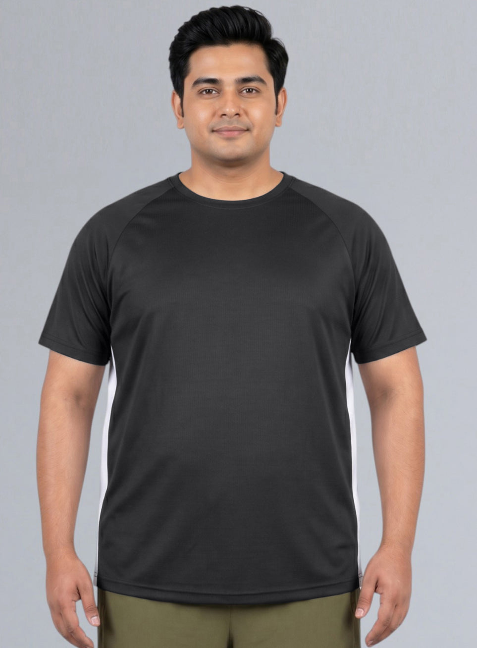 Men's Black Panelled Performance Plus Size T-shirt