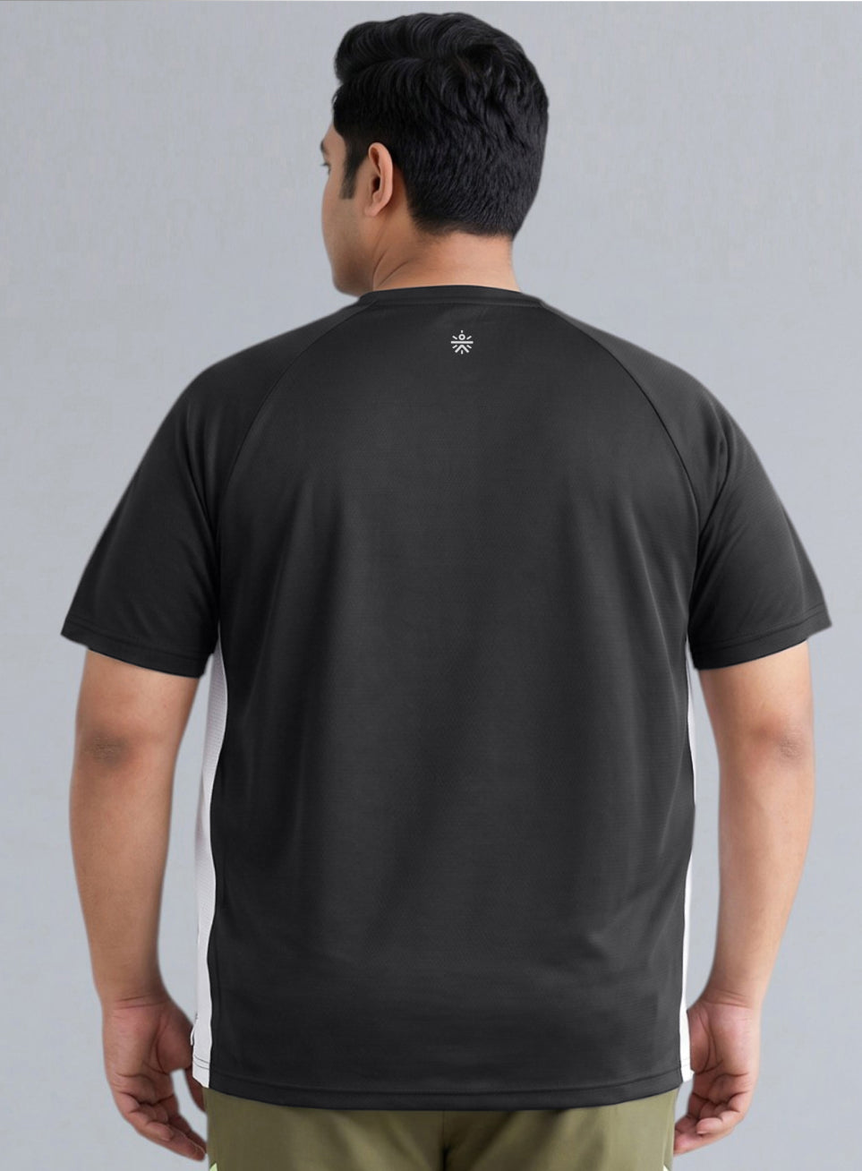 Men's Black Panelled Performance Plus Size T-shirt