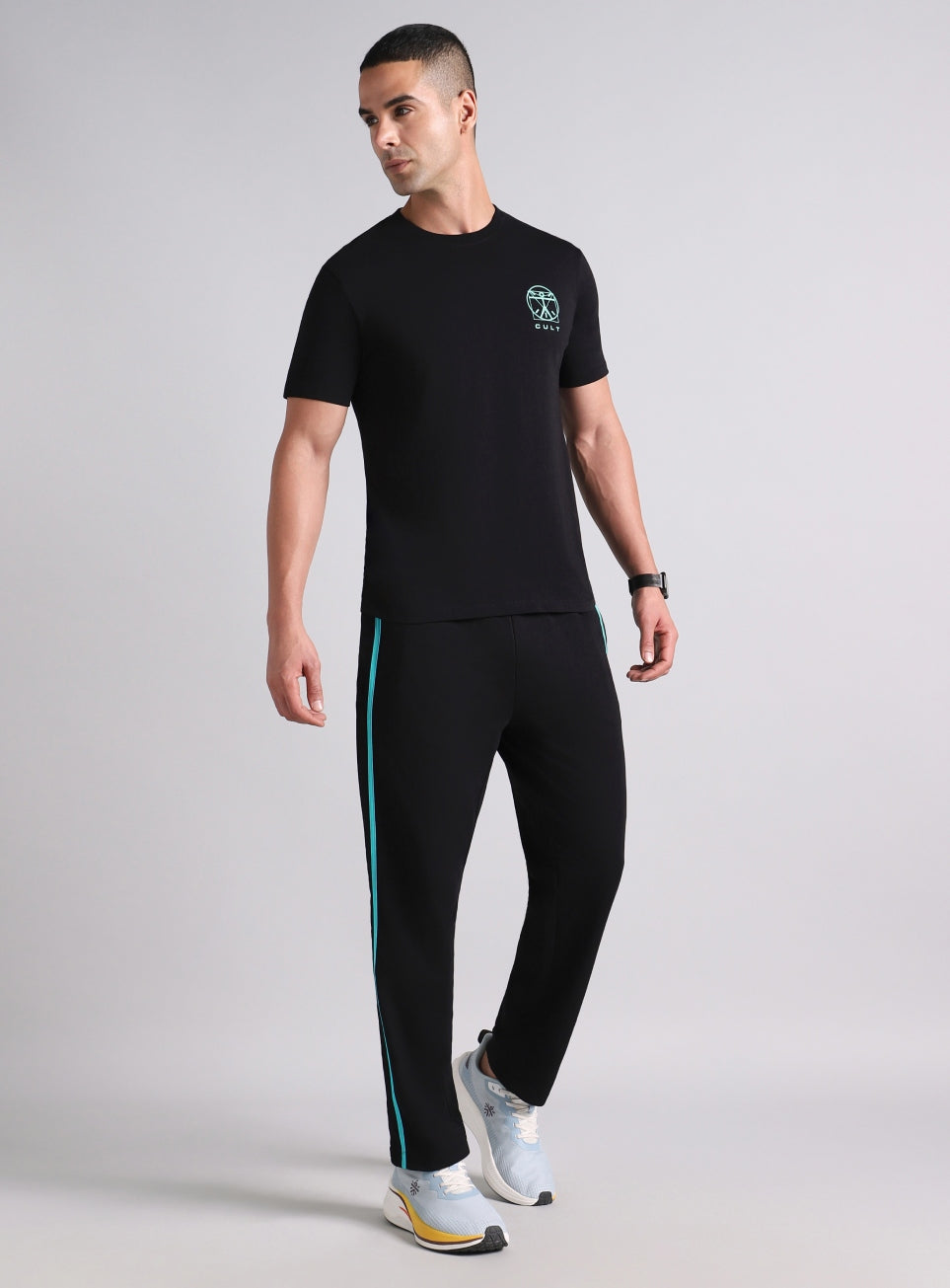 Men's Black V-Man Miniature Print T-shirt